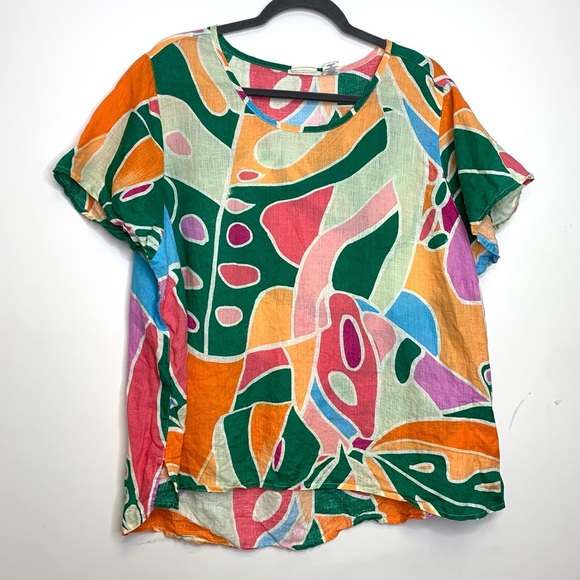 Christian Siriano Tops - Christiano  Siriano 100% Linen Artsy Multicolour Printed Top Boxy Fit Size 2X